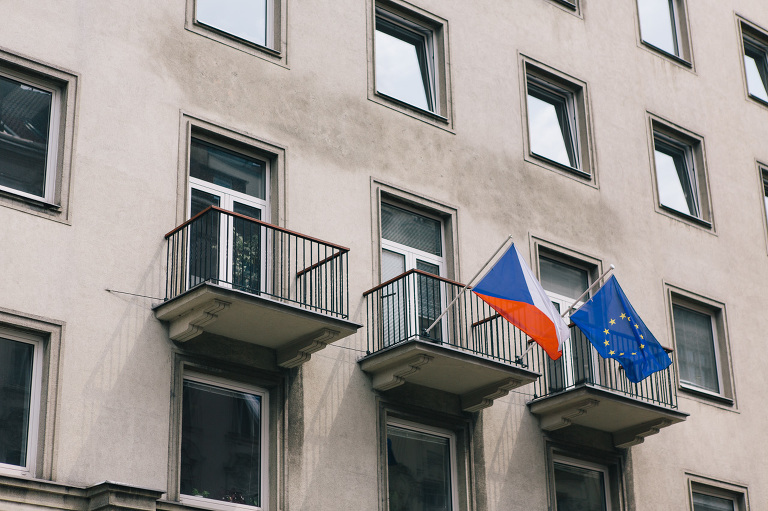Czech flag and EU flag