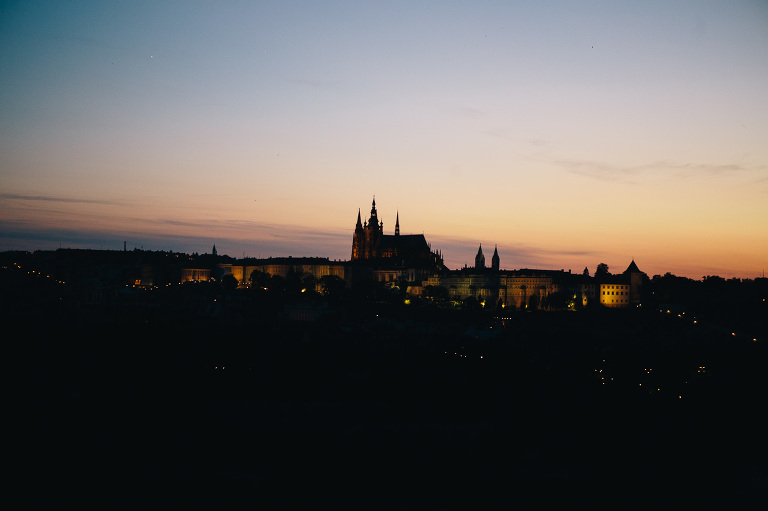 Prague Castle silhouette at sunset